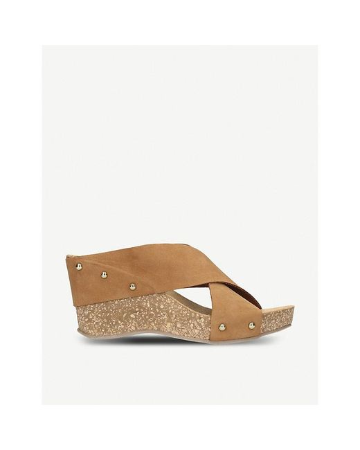 Carvela Kurt Geiger Brown Sooty Suede And Cork Wedge Sandals