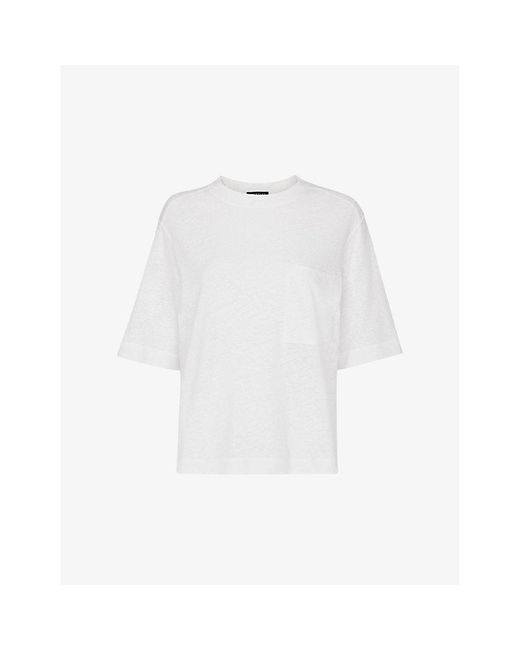 Whistles White Patch-Pocket Relaxed-Fit Cotton And Linen-Blend T-Shirt