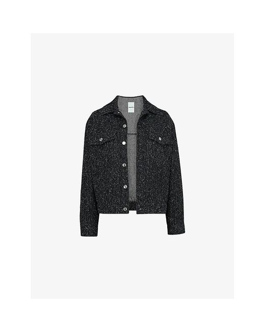 Mistress Rocks Black Distressed Patch-Pocket Denim Jacket