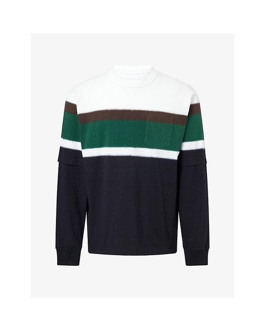 Sacai Green Chusen-Dyed Long-Sleeve Cotton T-Shirt for men