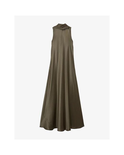 Reiss Green Fae Cape-Detail Satin Maxi Dress
