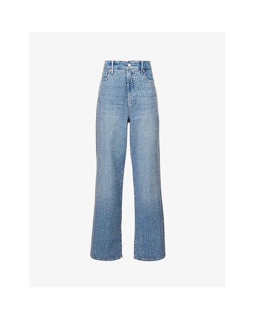 GOOD AMERICAN Blue Good Ease Rhinestone-embellished Wide-leg Recycled Denim-blend Jeans