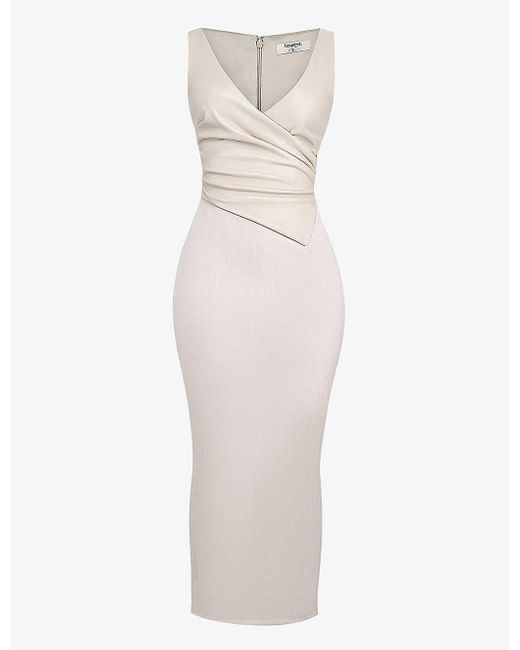House Of Cb White Laria Gathered Faux-leather And Cotton Maxi Dress