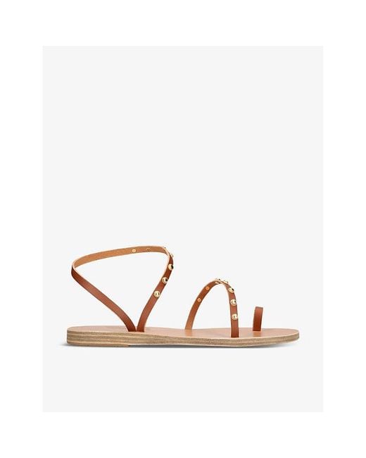 Ancient Greek Sandals Brown Eleftheria Bee Studded Leather Sandals