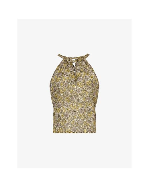 ME+EM Natural Trailing Lotus Print Halter-Neck Cotton Top