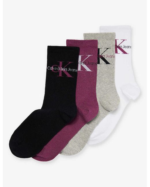 Calvin Klein Multicolor Branded Crew-length Pack Of Four Cotton-blend Socks