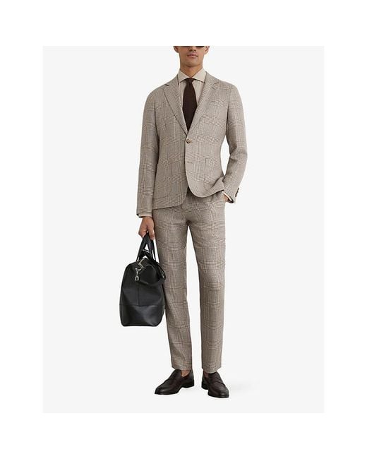 Reiss Gray Epsom Checked Linen-Blend Blazer for men