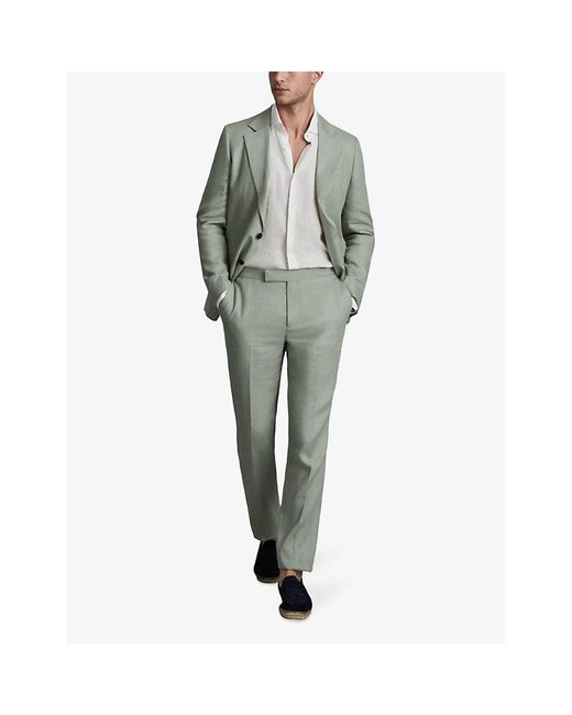 Reiss Green Kin Slim-fit Straight-leg Linen Trousers for men