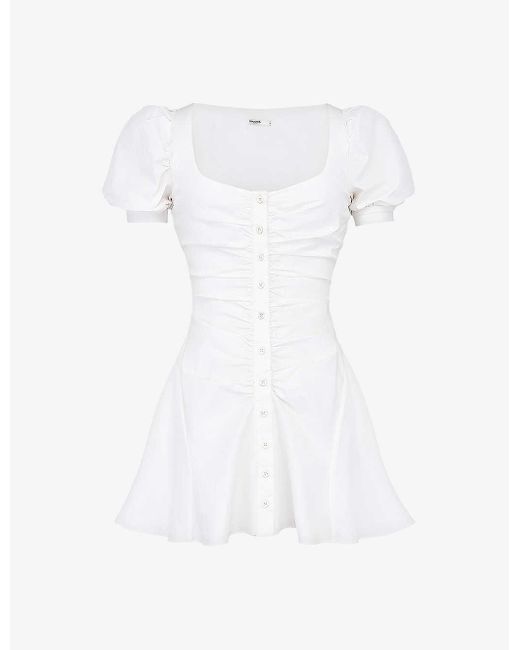 House Of Cb White Hameda Puffed-sleeve Stretch-woven Mini Dress