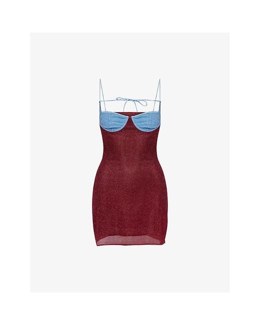 Oseree Red Lumière Colour-Block Woven Mini Dress