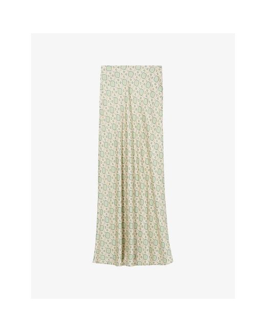 Claudie Pierlot Natural Abstract-Print Mid-Rise Satin Maxi Skirt