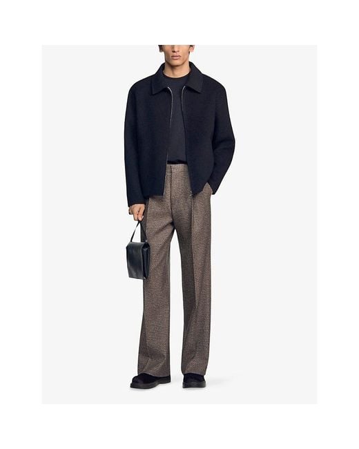 Sandro Black Collared Zip-Up Wool -Blend Jacket for men