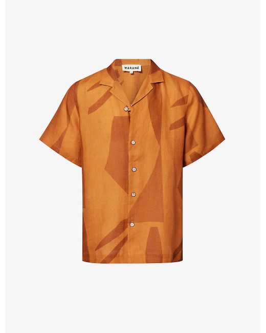 Marane Orange Las Susana Abstract-print Linen Shirt for men
