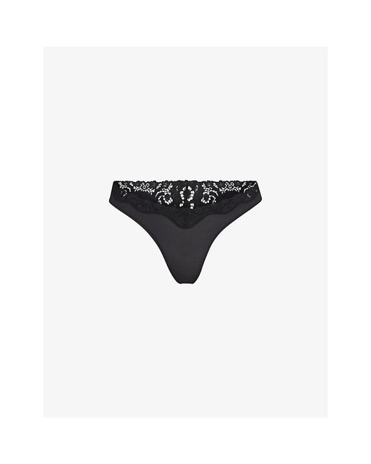 Skims Black Fits Everybody Lace-Trim Stretch-Woven Thong
