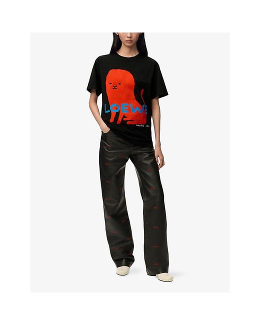 Loewe Black Branded Short-Sleeved Cotton-Blend T-Shirt