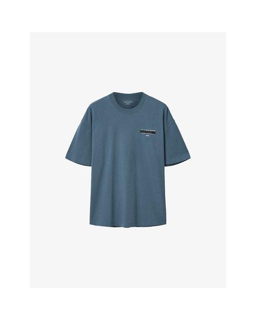 AllSaints Blue Redact Embroidered-Box Cotton T-Shirt for men