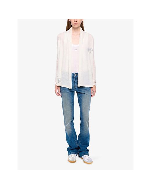 Zadig & Voltaire White Robyn Rhinestone-Embellished Cashmere Cardigan