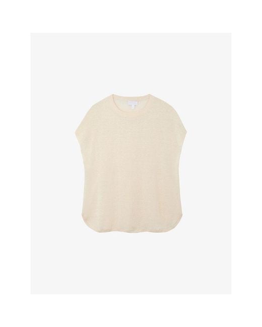 The White Company Natural Round-Neck Curved-Hem Linen-Blend Top