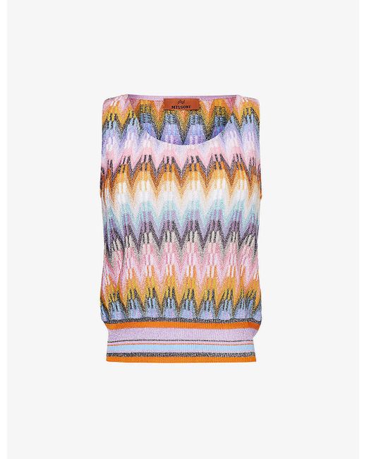 Missoni Multicolor Yellow Blue Pink Chevron-pattern Metallic Knitted Top