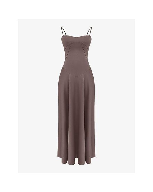 House Of Cb Women's Brown Anabella Lace-Up Satin Maxi Dress