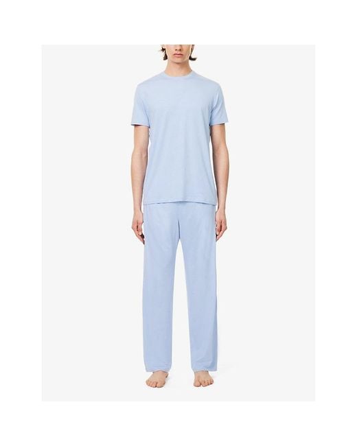 Derek Rose Blue Basel Relaxed-fit Stretch-woven Pyjama Bottoms for men