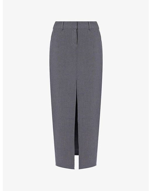 Pretty Lavish Gray Posie Front-slit Stretch-woven Maxi Skirt
