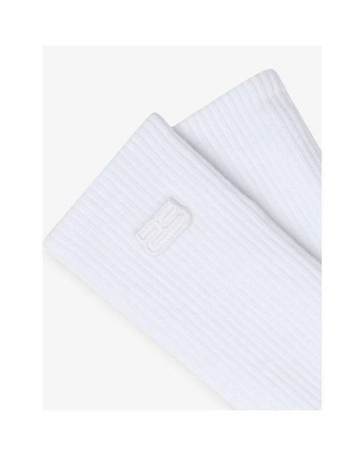 Sandro White Embroidered Logo-Patch Ribbed Stretch-Cotton Socks