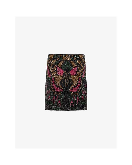 AllSaints Black Jamilia Sequin-embroidered Butterfly Woven Mini Skirt