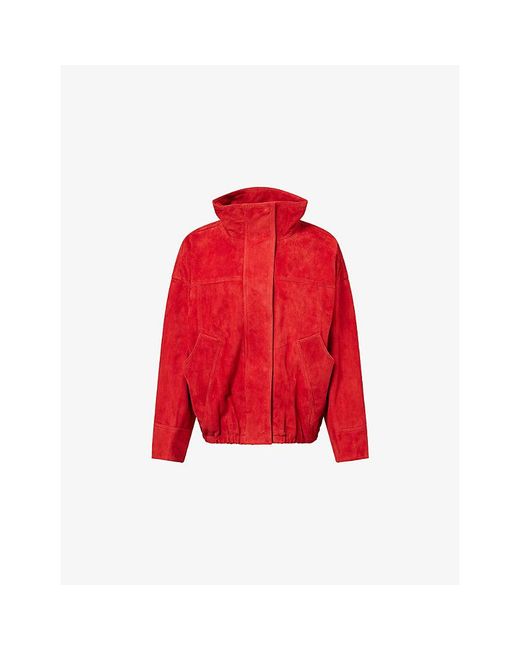 RÓHE Frames Red Stand-Collar Drawstring-Waist Suede Jacket