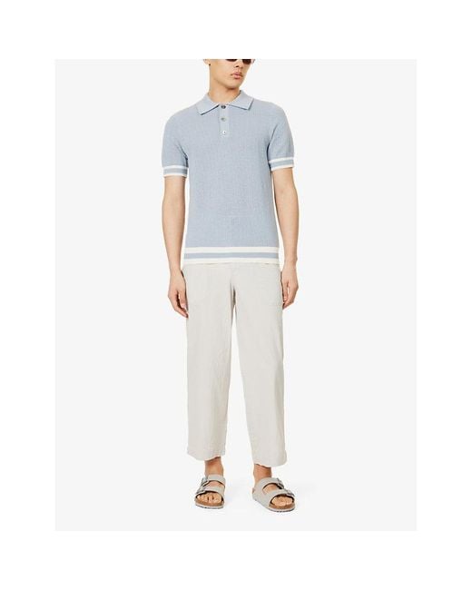 CHE Blue Quinn Stripe-Trimmed Cotton-Knit Polo Shirt for men