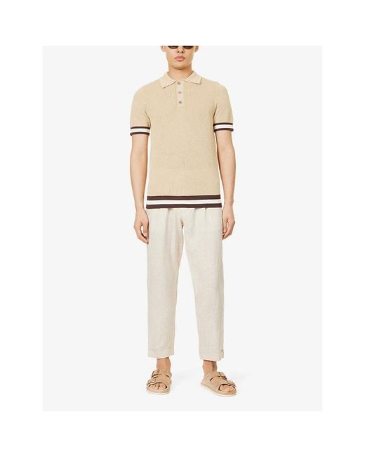 CHE Natural Quinn Stripe-Trimmed Cotton-Knit Polo Shirt for men