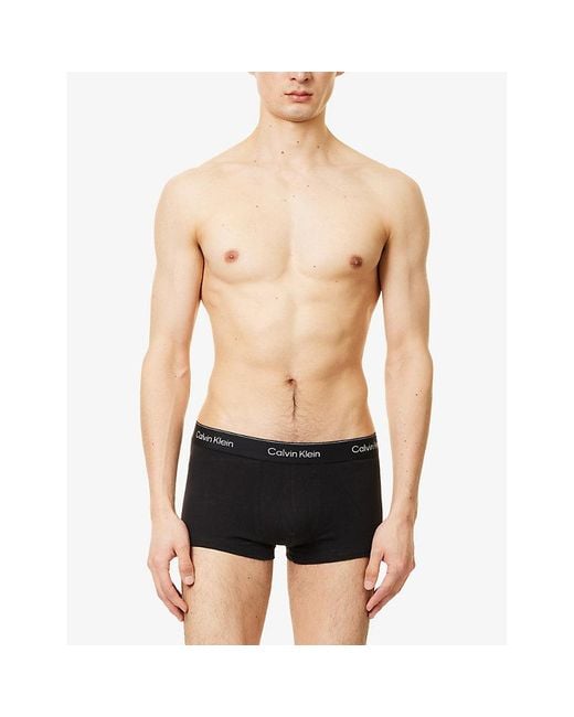 Calvin Klein Blue Icon Logo-Waistband Pack Of Three Stretch-Cotton Trunks for men