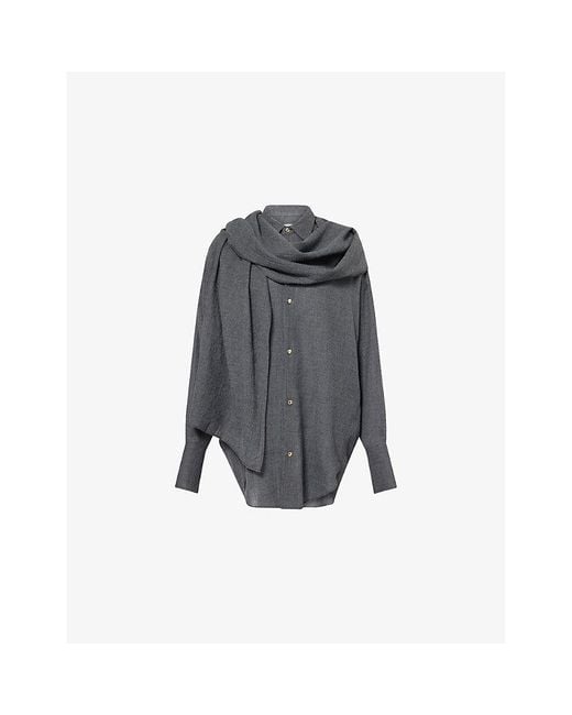 DARKPARK Gray Georgia Detachable-Scarf Wool Shirt