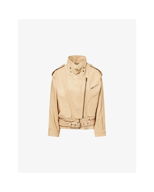 Isabel Marant Natural Farza Funnel-Neck Leather Jacket