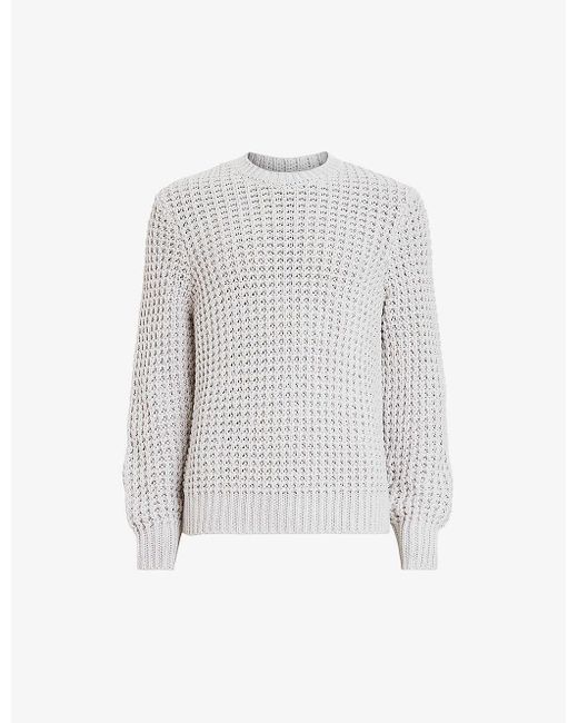 AllSaints White Illund Waffle-stitch Relaxed-fit Organic-cotton Jumper X for men