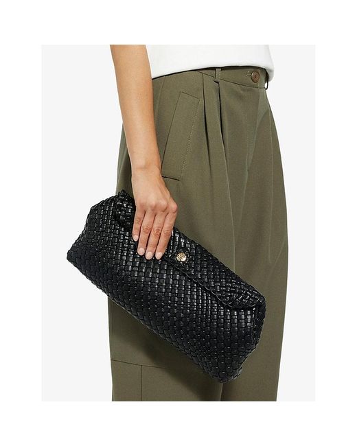 Dune Black Encourage Woven Faux-Leather Clutch Bag