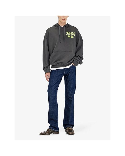 DIESEL Gray Flocked Graphic-Print Cotton Hoody for men