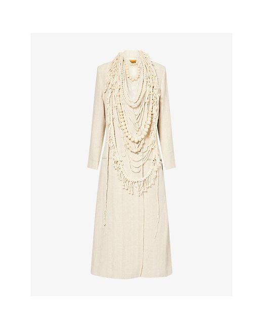 Rebirth Natural Macrame Double-Breasted Knit Cotton-Blend Coat