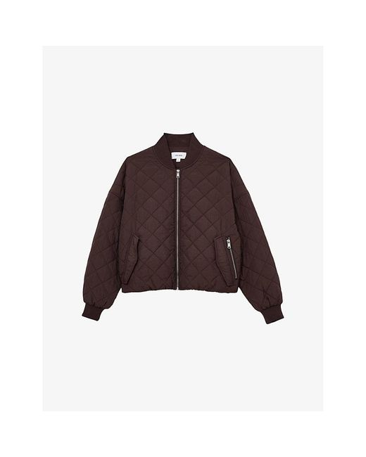Reiss Brown Nina Quilted Bomber Woven Jacket