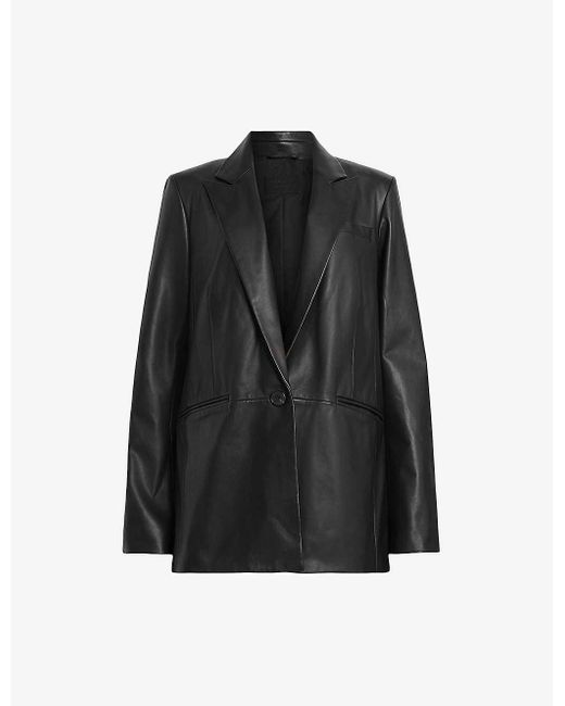 AllSaints Black Deri Regular-fit Single-breasted Leather Blazer