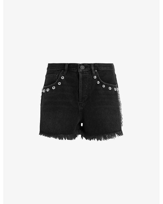 AllSaints Black Heidie Stud-embellished High-rise Denim Shorts