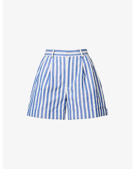Polo Ralph Lauren Striped Pleated Cotton-blend Shorts in Blue | Lyst