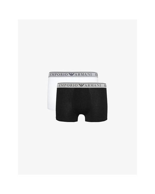 Emporio Armani Black Branded-Waistband Pack Of Two Stretch-Cotton Trunks for men