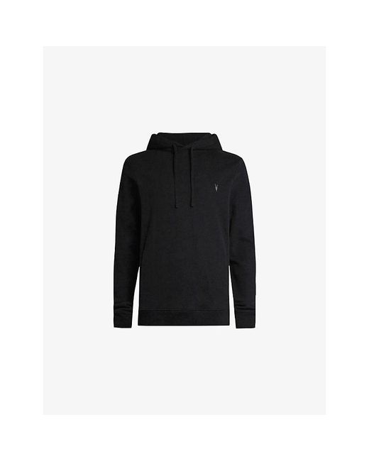 AllSaints Black Raven Logo-Embroidered Zip-Up Cotton Hoody for men