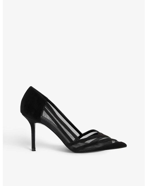 Dune Black Axis Mesh-panelled Suede Heeled Courts