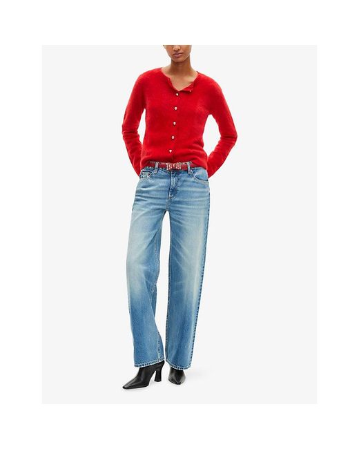 The Kooples Red Round-Neck Button-Down Cashmere Cardigan