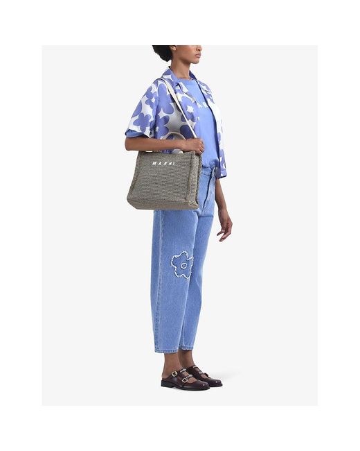 Marni Blue Floral-Print Short-Sleeved Silk Shirt