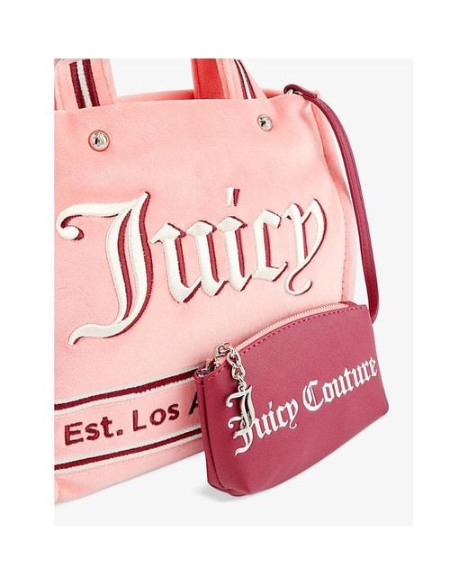 Juicy Couture Pink Lemode Brand-embroidered Detachable-strap Velour Cross-body Bag