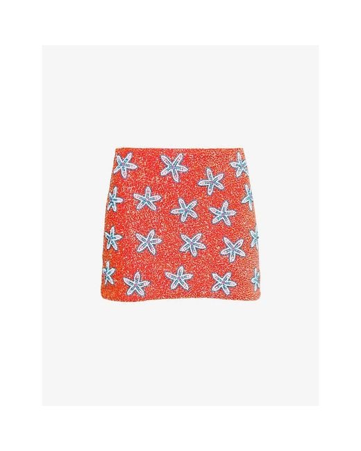 Oceanus Red Mia's Marina Beaded Mini Skirt