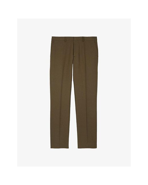 The Kooples Green Straight Regular-Fit Cotton And Linen-Blend Trousers for men